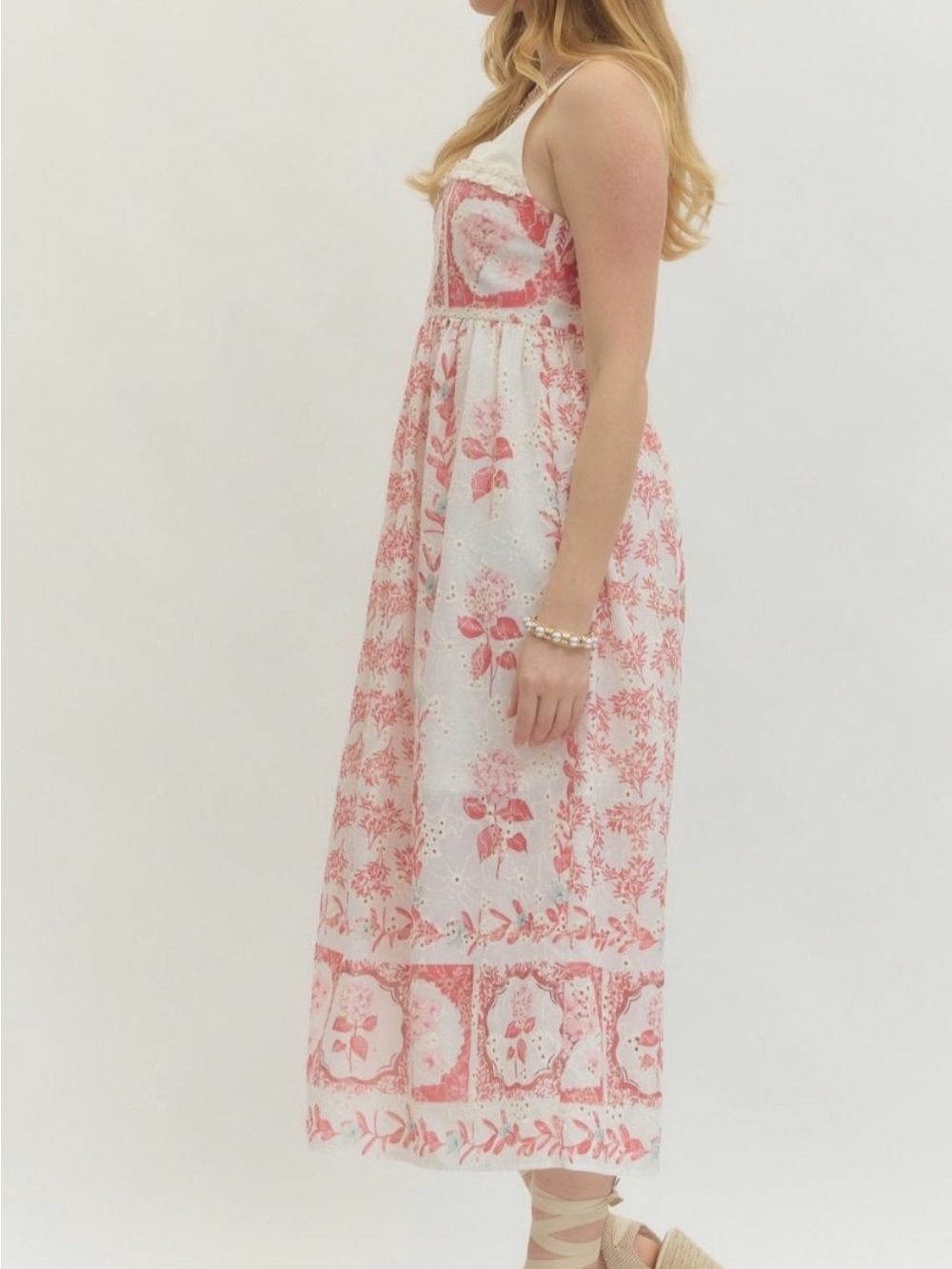 LOVE! NWT Americana Hydrangea Eyelet Ruffle Cotton Midi Dress Tuckernuck S M L - Picture 7 of 11